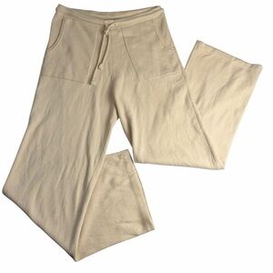 Naadam cafe Cotton Cashmere wide leg drawstring cream beige pant Size Small
